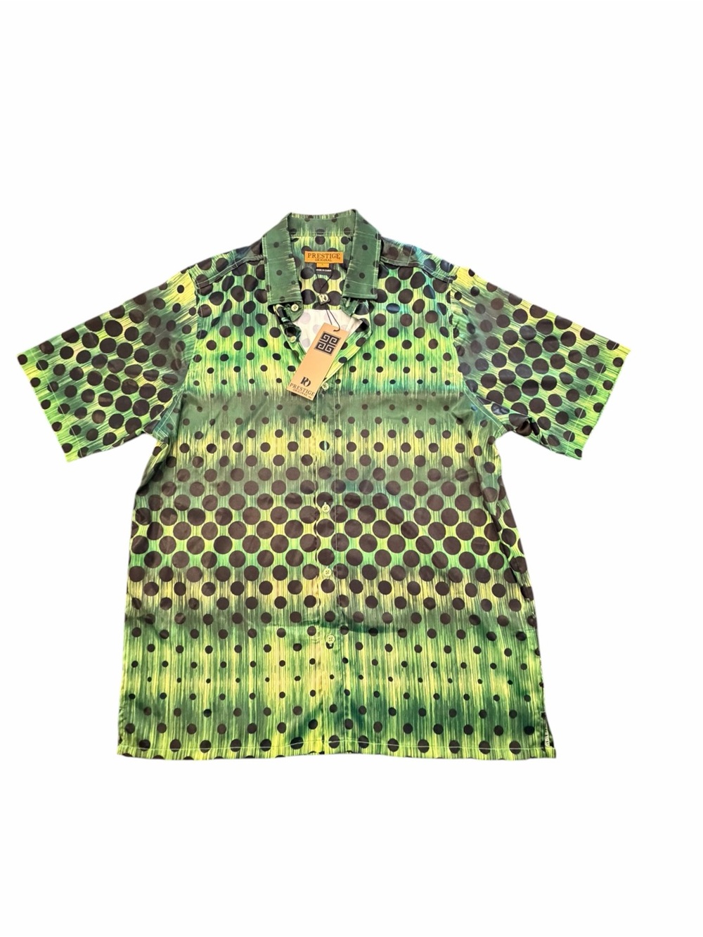 Prestige Original Large Polka Dot Short Sleeve Button Down Shirt Green $149 New